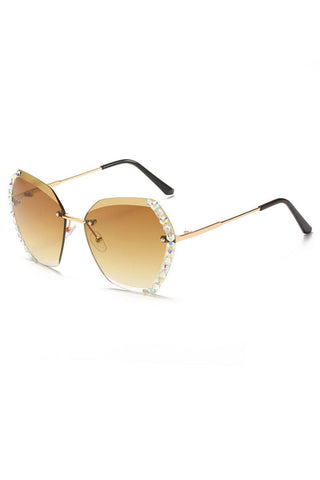 Brown Rhinestone Trim Rimless Sunglasses - Soho Chic Shoppe