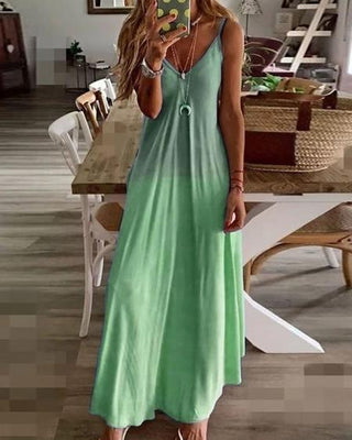 Colorblock V-Neck Casual Maxi Dress - Green Ombre - Soho Chic Shoppe