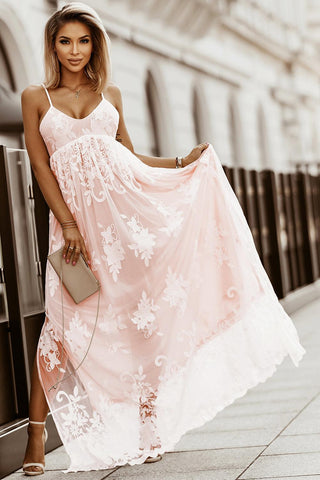 Floral Crochet Lace Ruffled High Waist Maxi Dress - Soho Chic Shoppe