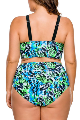 Green Printed High Waist Bikini Swimsuit - Plus - Soho Chic Shoppe