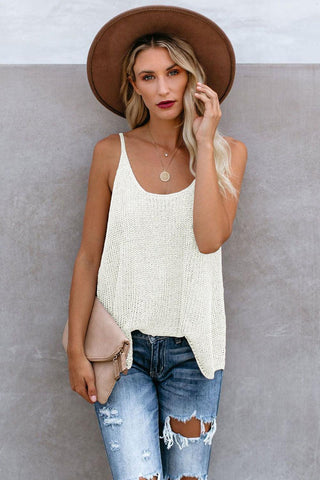 Knitted Cami Tank Top - White - Soho Chic Shoppe