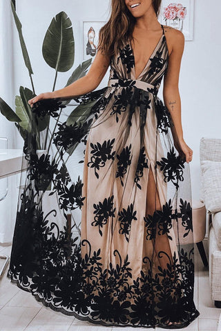 Lace Contrast Maxi Dress - Black - Soho Chic Shoppe