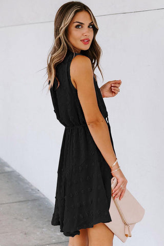 Split-Neck Pom Pom Mini Dress - Black - Soho Chic Shoppe