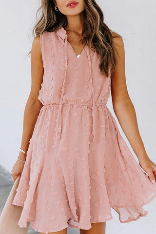 Split-Neck Pom Pom Mini Dress - Pink - Soho Chic Shoppe