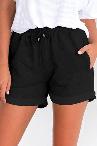 Tie Waist Side Pockets Cuffed Lounge Shorts - Black - Soho Chic Shoppe