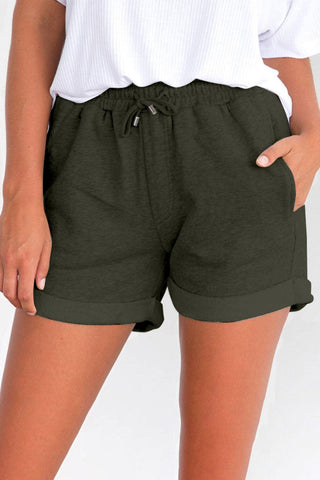 Tie Waist Side Pockets Cuffed Lounge Shorts - Green - Soho Chic Shoppe
