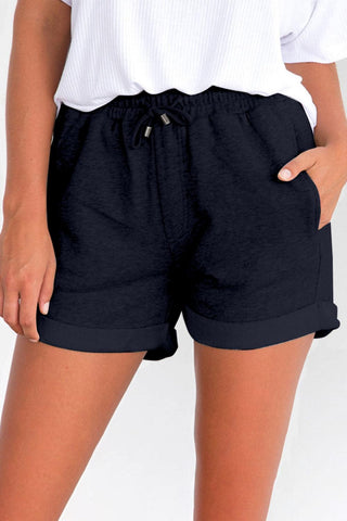 Tie Waist Side Pockets Cuffed Lounge Shorts - Navy - Soho Chic Shoppe