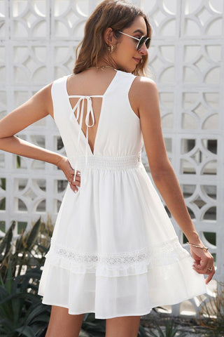 White Lace Crochet Sleeveless V-Neck Mini Dress - Soho Chic Shoppe