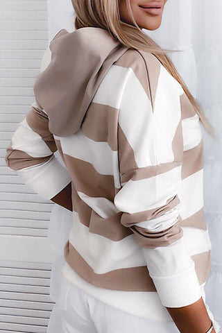White Striped Sequins Splicing Drawstring Hooded Sweatshirt - Soho Chic Shoppe